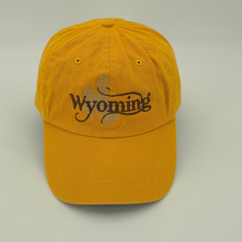 Wyoming Cowboys Hat Cap Mens Yellow Strap Back NCAA College Football Logo